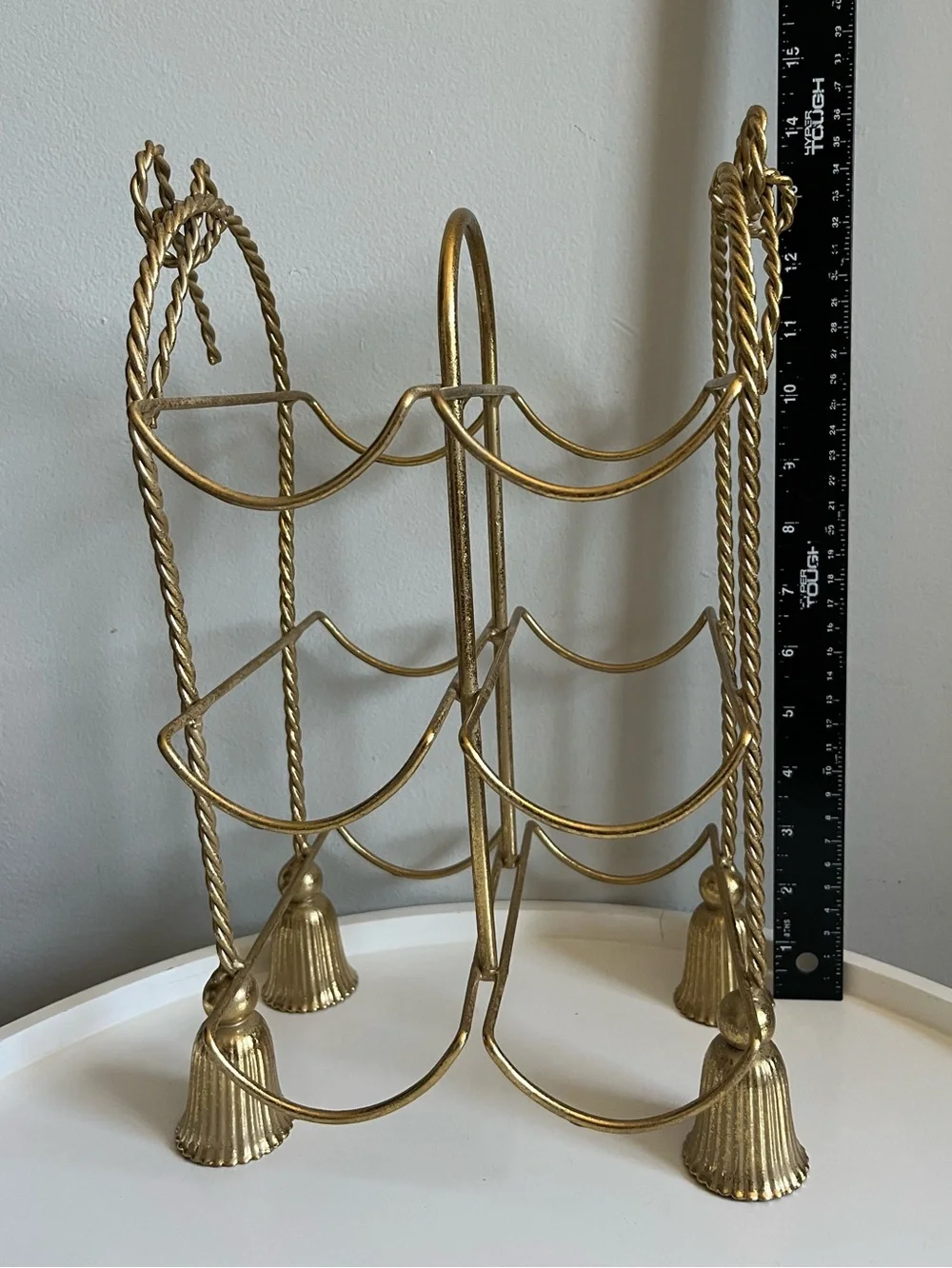 Gold Bow & Tassel Twisted Rope Design Metal Tabletop 6 Wine Bottle Holder